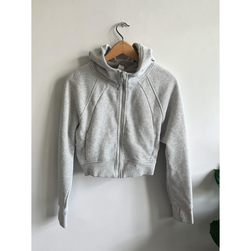 Ododos Women Gray Full Zip Cropped Hoodie Athleisure Sweatshirt Size S